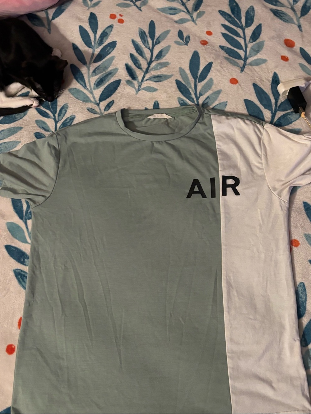 Current Air Sage Green and White Colorblock 'AIR' Crew Tee